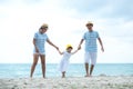 Happy family summer sea beach vacation. Asia youngÃÂ people lifestyle travel enjoy fun and relax leisure destination in holiday Royalty Free Stock Photo